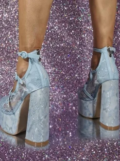 Lace Platform Pumps Women Round Toe Buckle Detail Strappy High Heels