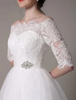 Lace Short Wedding Dresses 2026 Off-The-Shoulder A-Line Knee Length Rhinestone Bridal Dress Free Customization