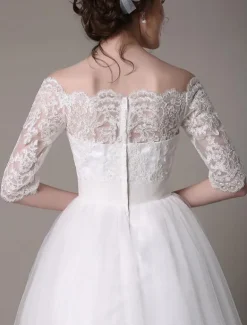 Lace Short Wedding Dresses 2026 Off-The-Shoulder A-Line Knee Length Rhinestone Bridal Dress Free Customization