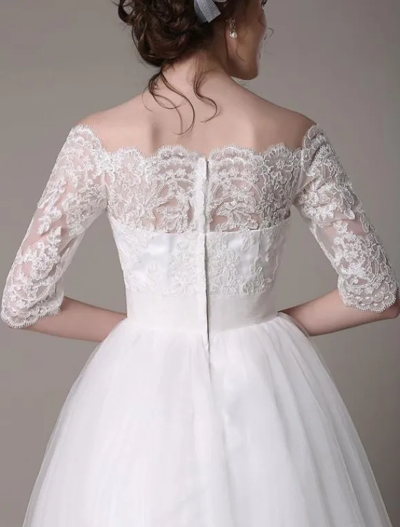 Lace Short Wedding Dresses 2026 Off-The-Shoulder A-Line Knee Length Rhinestone Bridal Dress Free Customization