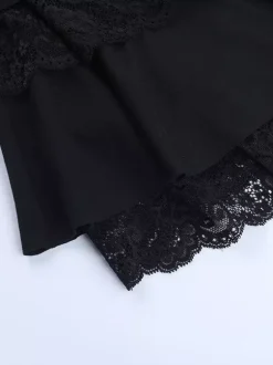 Lace Square Neck Mini Dress For Women - Black Gothic Ruffle Layered Long Sleeve Bodycon - Spring Night Out Clubwear 2026
