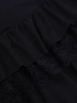 Lace Square Neck Mini Dress For Women - Black Gothic Ruffle Layered Long Sleeve Bodycon - Spring Night Out Clubwear 2026