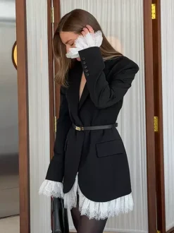 Lace Trimmed Blazer With Single-Button Closure For Women 2026