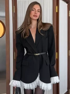 Lace Trimmed Blazer With Single-Button Closure For Women 2026