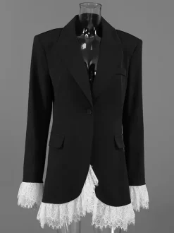 Lace Trimmed Blazer With Single-Button Closure For Women 2026