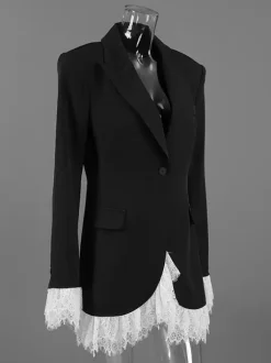 Lace Trimmed Blazer With Single-Button Closure For Women 2026