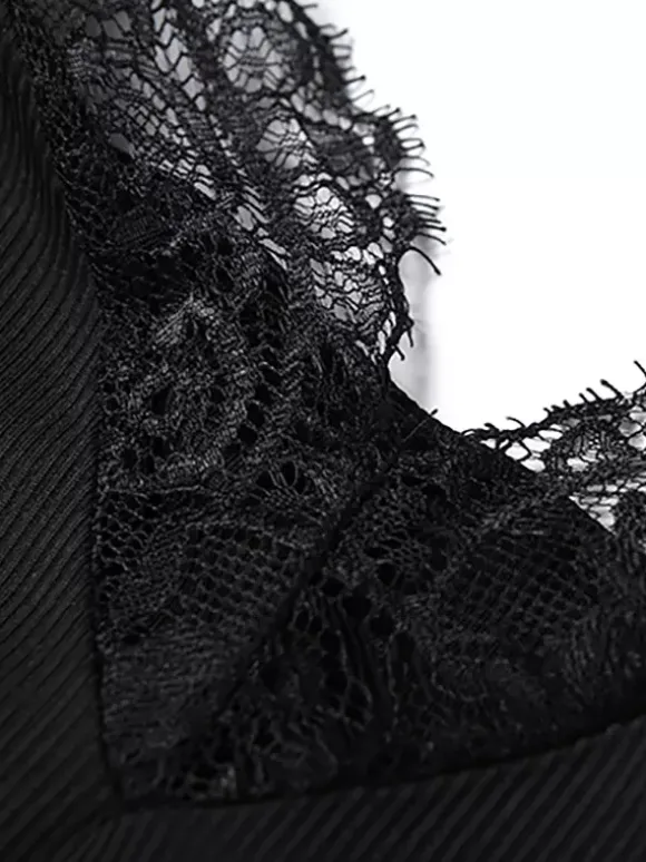Lace Trim Slip Dress For Women - Black Ribbed Sleeveless Cami Mini Sundress - Summer Party Night Out 2026