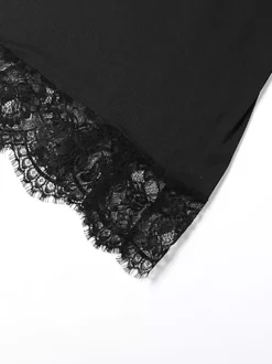 Lace Trim Slip Dress For Women - Black Ribbed Sleeveless Cami Mini Sundress - Summer Party Night Out 2026