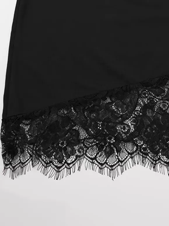 Lace Trim Slip Dress For Women - Black Y2K Aesthetic Sleeveless Bodycon Mini Dress - Summer Night Out Partywear 2026