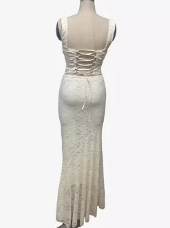 Lace Two Piece Set Square Neck Crop Top And Mermaid Maxi Skirt For Women 2026