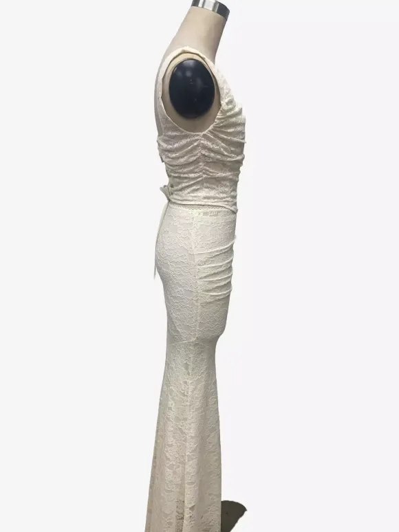 Lace Two Piece Set Square Neck Crop Top And Mermaid Maxi Skirt For Women 2026