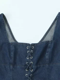 Lace-Up Front Denim Corset Top For Women 2026