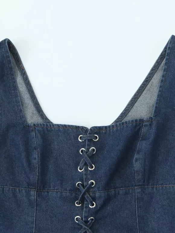 Lace-Up Front Denim Corset Top For Women 2026