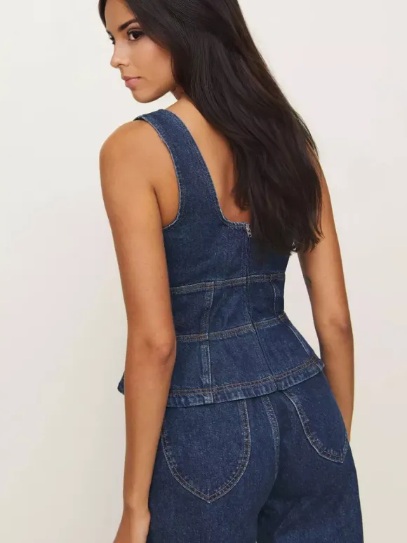 Lace-Up Front Denim Corset Top For Women 2026