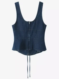 Lace-Up Front Denim Corset Top For Women 2026