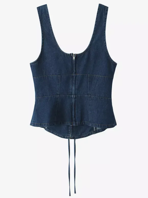 Lace-Up Front Denim Corset Top For Women 2026