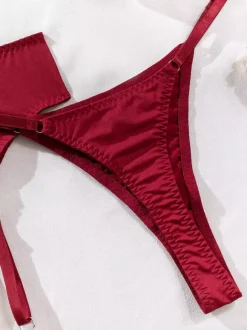 Lace Up Lingerie Burgundy 5-Piece Bra Panty Sets