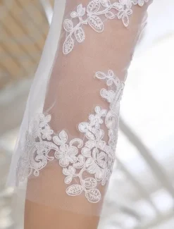 Lace Wedding Dress Illusion Half Sleeve Tea Length Bridal Dress Free Customization