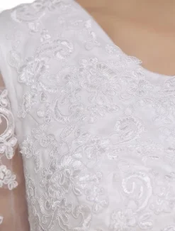 Lace Wedding Dress Illusion Half Sleeve Tea Length Bridal Dress Free Customization