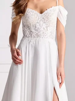 Lace Wedding Dress Sweetheart Neck Short Sleeves With Train Chiffon Bridal Dresses