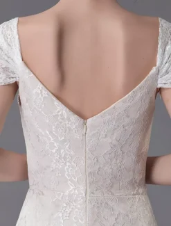 Lace Wedding Dress Vanilla Cream Sweetheart Short Sleeve Bridal Dress Mermaid Bridal Gown With Train