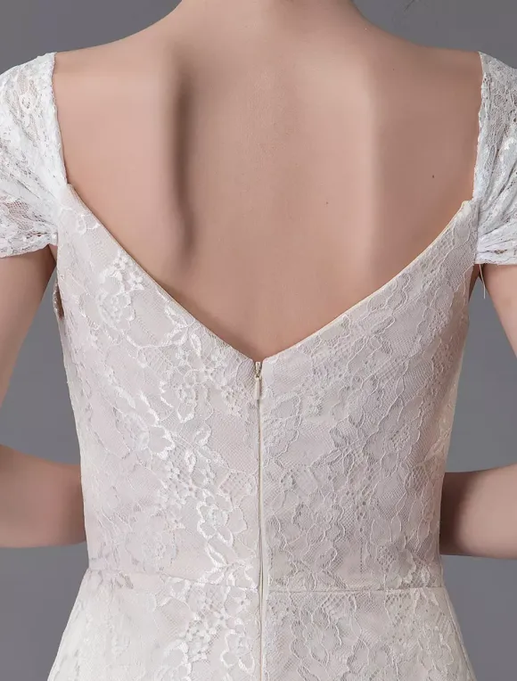 Lace Wedding Dress Vanilla Cream Sweetheart Short Sleeve Bridal Dress Mermaid Bridal Gown With Train