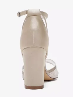 Lace Wedding Shoes Ivory Open Toe Chunky Heel Ankle Strap Bridal Shoes