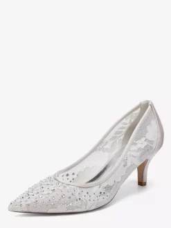 Lace Wedding Shoes Poined Toe Kitten Heel Mother Of The Bridesmaid Shoes