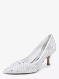 Lace Wedding Shoes Poined Toe Kitten Heel Mother Of The Bridesmaid Shoes
