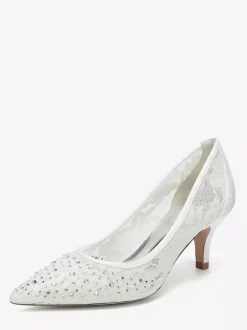 Lace Wedding Shoes Poined Toe Kitten Heel Mother Of The Bridesmaid Shoes