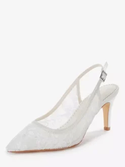 Lace Wedding Shoes Pointed Toe Slingback High Heel Bridal Shoes