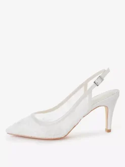 Lace Wedding Shoes Pointed Toe Slingback High Heel Bridal Shoes