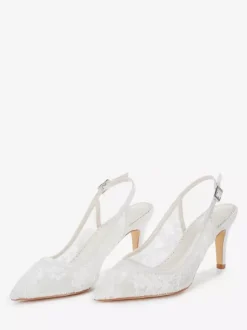 Lace Wedding Shoes Pointed Toe Slingback High Heel Bridal Shoes