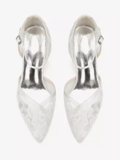 Lace Wedding Shoes Pointed Toe Chunky Heel Wedding Guest Shoes