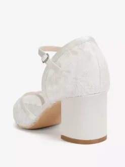 Lace Wedding Shoes Pointed Toe Chunky Heel Wedding Guest Shoes