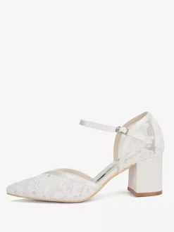 Lace Wedding Shoes Pointed Toe Chunky Heel Wedding Guest Shoes