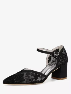 Lace Wedding Shoes Pointed Toe Chunky Heel Wedding Guest Shoes