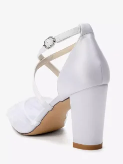 Lace Wedding Shoes Women's Pointed Toe Criss Cross Block Heel Bridal Shoes