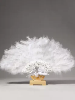 Ladies Wedding Fans Feather Decoration Handheld Folding Fan