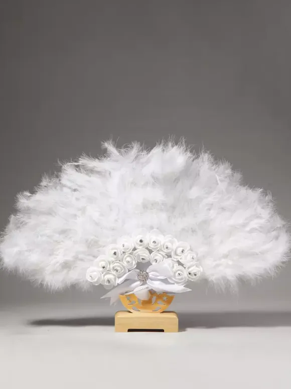 Ladies Wedding Fans Feather Decoration Handheld Folding Fan