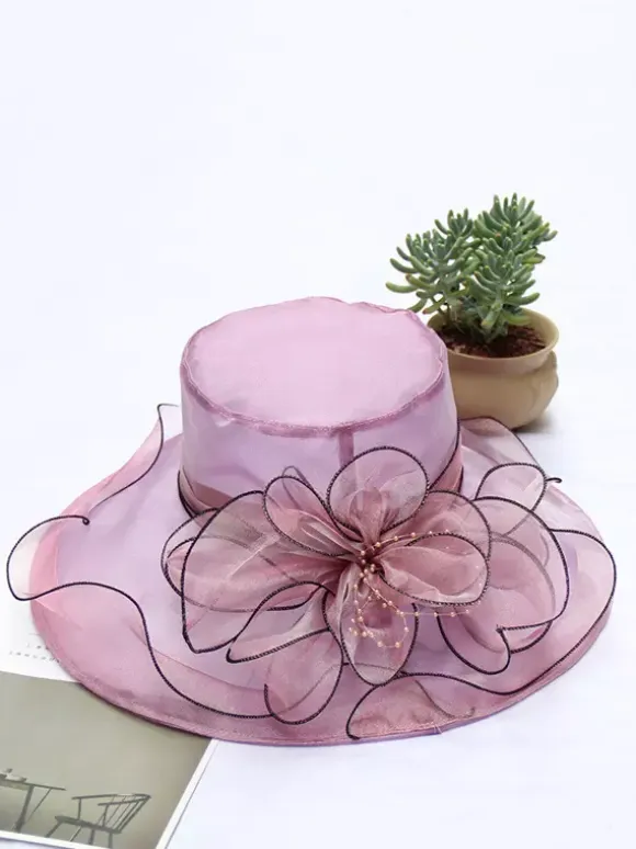 Ladies Fascinator Hats Romantic Organza Silk Flower Tea Party Hats