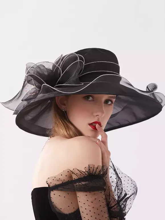 Ladies Fascinator Hats Romantic Organza Silk Flower Tea Party Hats