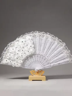 Ladies Wedding Fans Lace Decoration Handheld Folding Fan