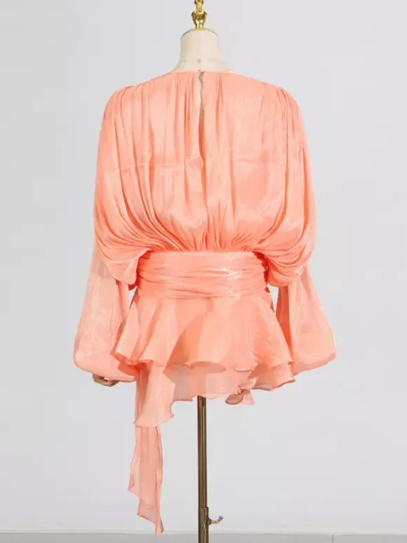 Lantern Sleeve Mini Dress For Women - Pleated Tie Waist Fit Flare - Spring Party Cocktail Outfit 2026