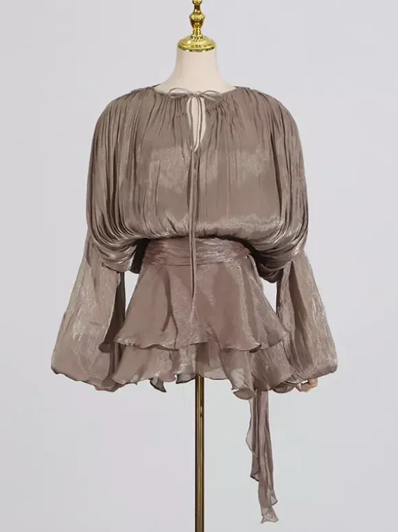 Lantern Sleeve Mini Dress For Women - Pleated Tie Waist Fit Flare - Spring Party Cocktail Outfit 2026