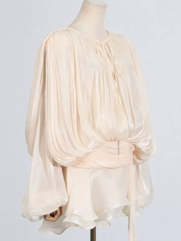 Lantern Sleeve Mini Dress For Women - Pleated Tie Waist Fit Flare - Spring Party Cocktail Outfit 2026