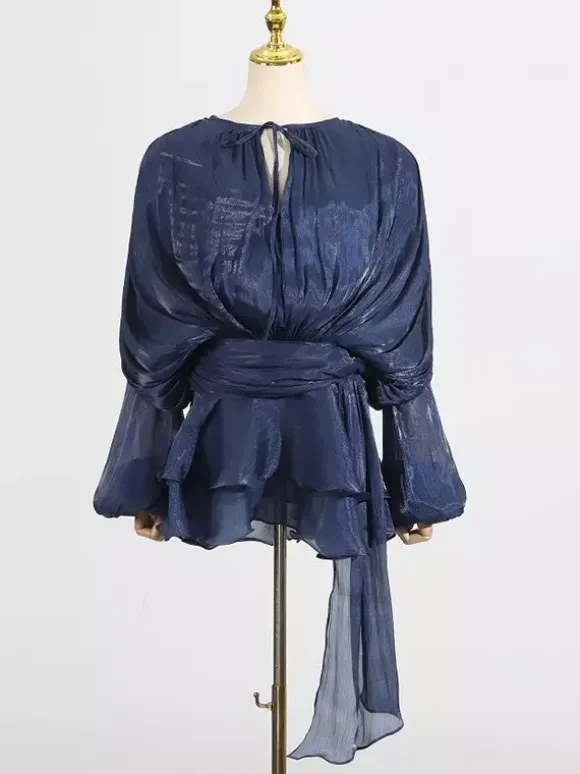 Lantern Sleeve Mini Dress For Women - Pleated Tie Waist Fit Flare - Spring Party Cocktail Outfit 2026