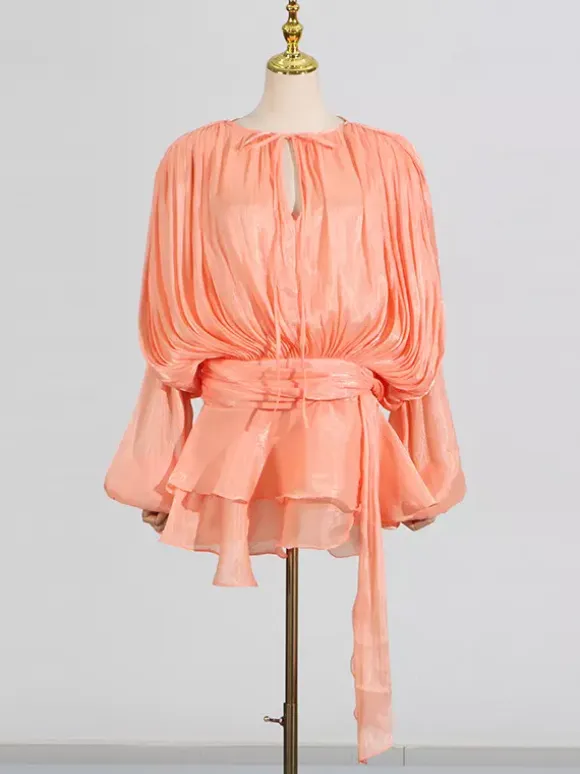 Lantern Sleeve Mini Dress For Women - Pleated Tie Waist Fit Flare - Spring Party Cocktail Outfit 2026
