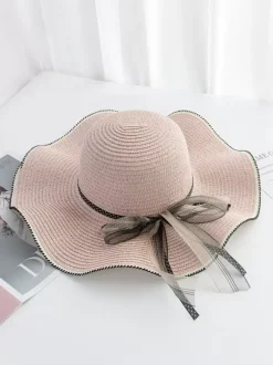 Large Brim Straw Hat With Bow Knot Summer Sun Protection Beach Hat 2026