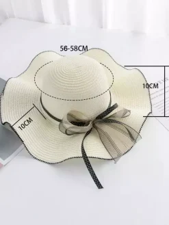 Large Brim Straw Hat With Bow Knot Summer Sun Protection Beach Hat 2026